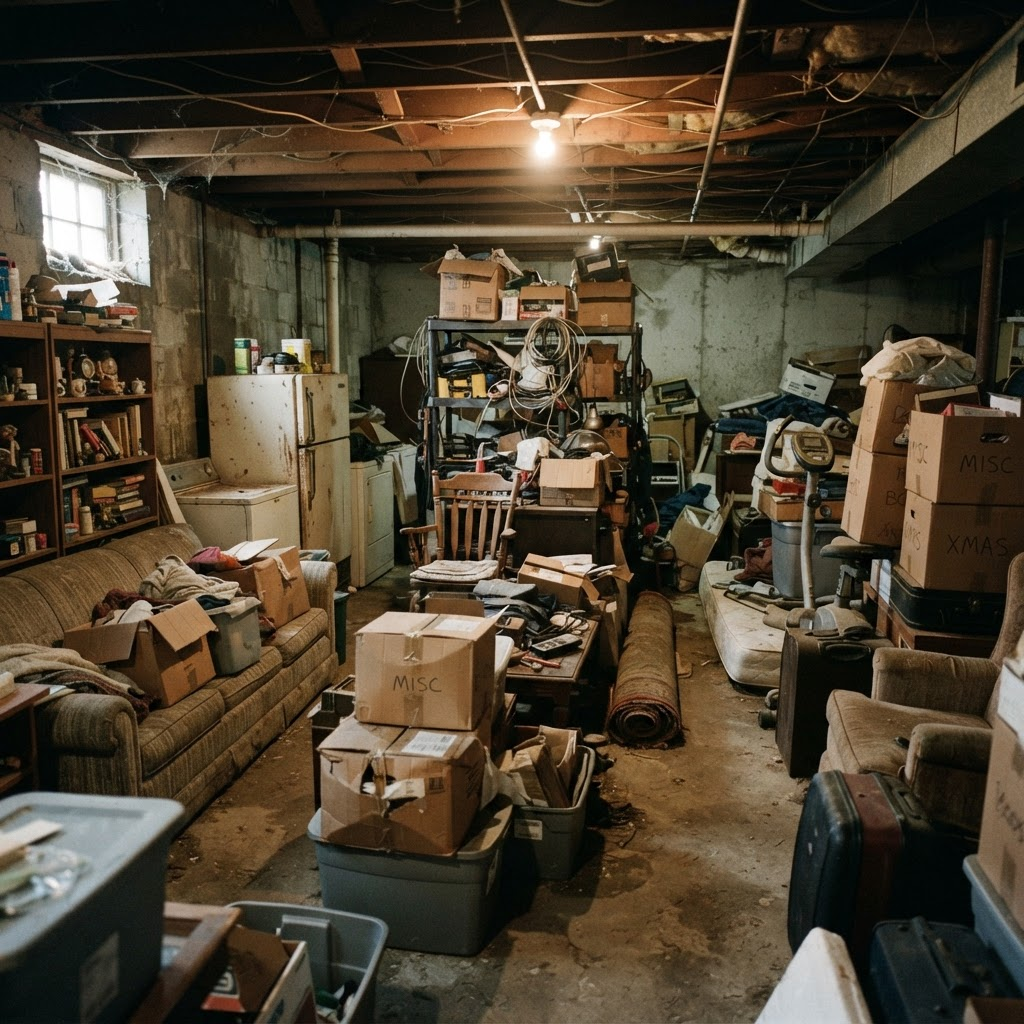 Basement Cleanout before Fonk & Haul Solutions cleared the space
